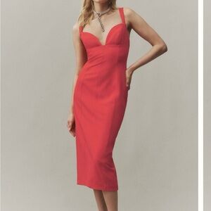 BHLDN sage sweetheart stretch crepe midi dress